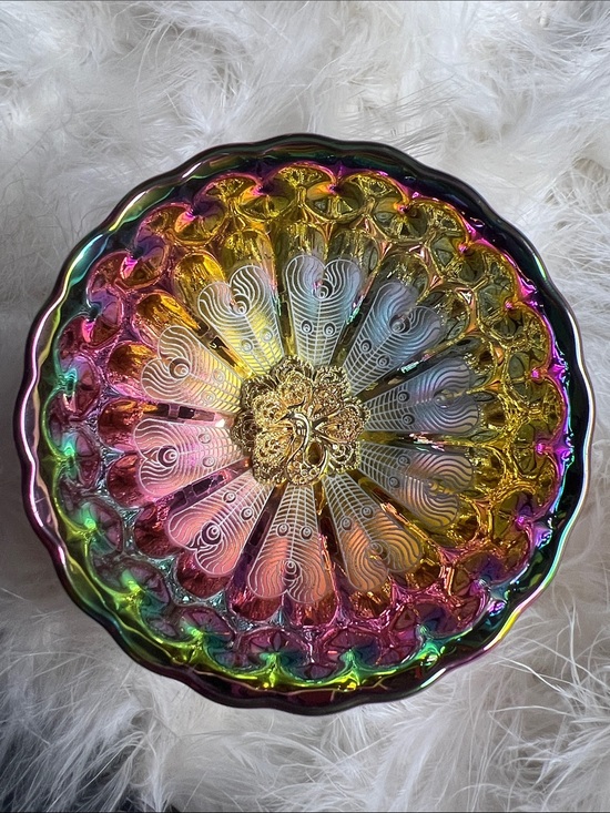 Vintage Other - Iridescent Rainbow Carnival Glass Trippy Decorative Black Light Bowl Tea Cup NEW